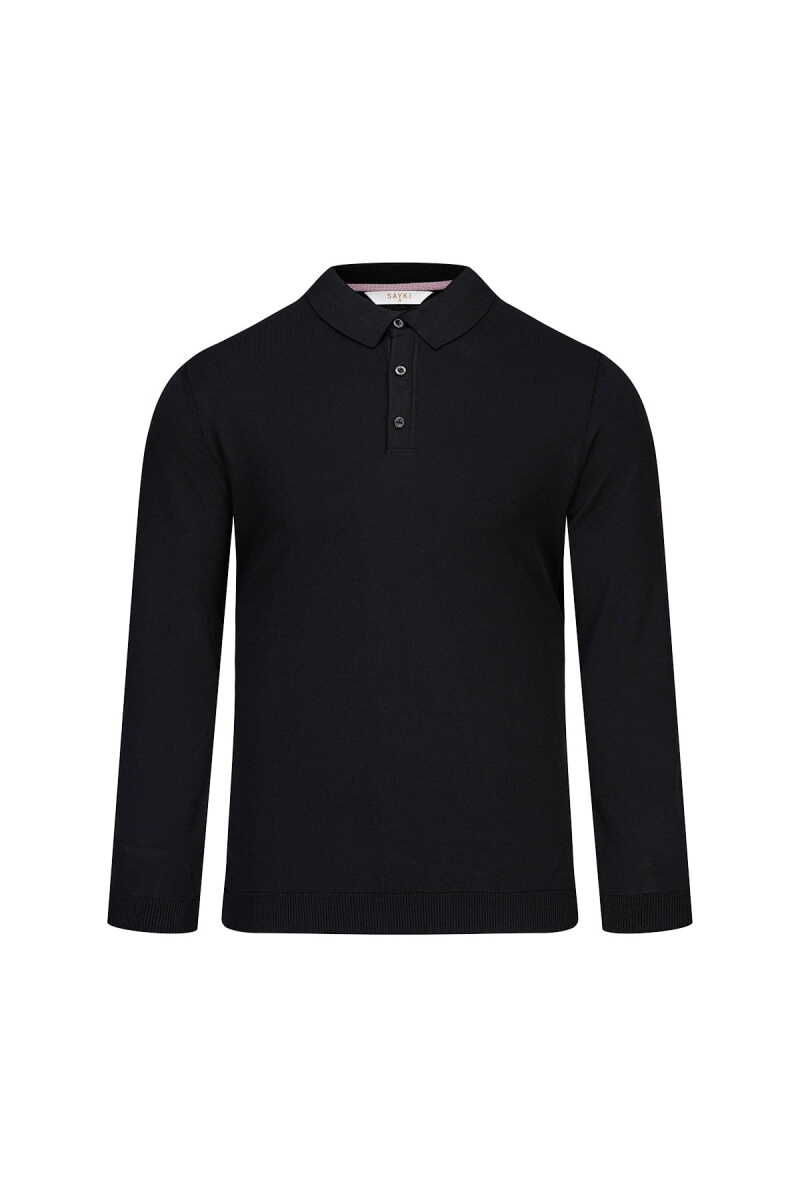 Siyah Regular Fit Polo Yaka Rayon Kazak - Saykı