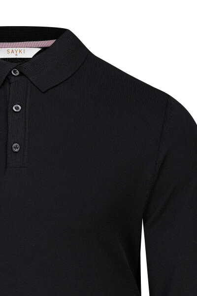 Siyah Regular Fit Polo Yaka Rayon Kazak - 2