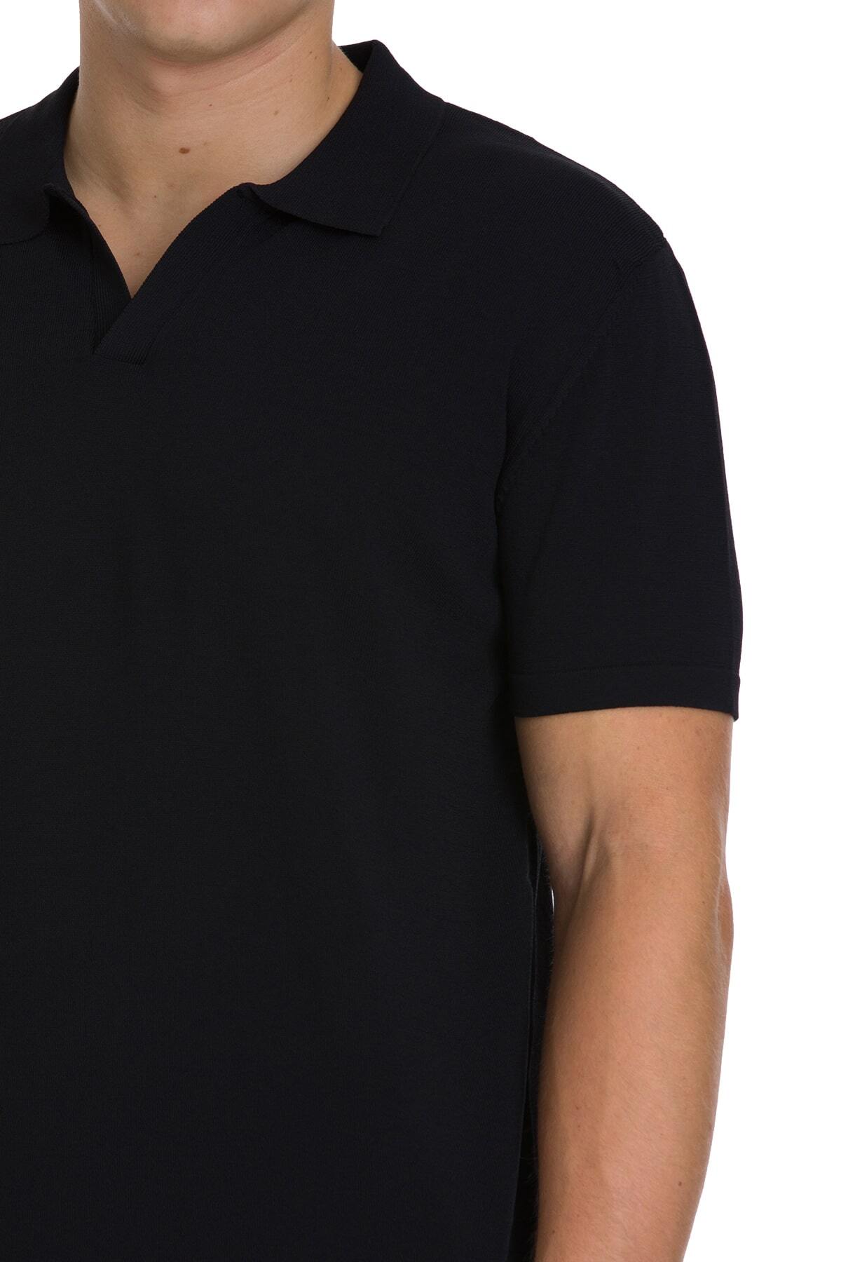 Siyah Regular Fit Polo Yaka Rayon Tişört - 4