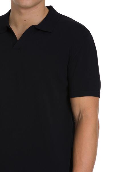 Siyah Regular Fit Polo Yaka Rayon Tişört - 4