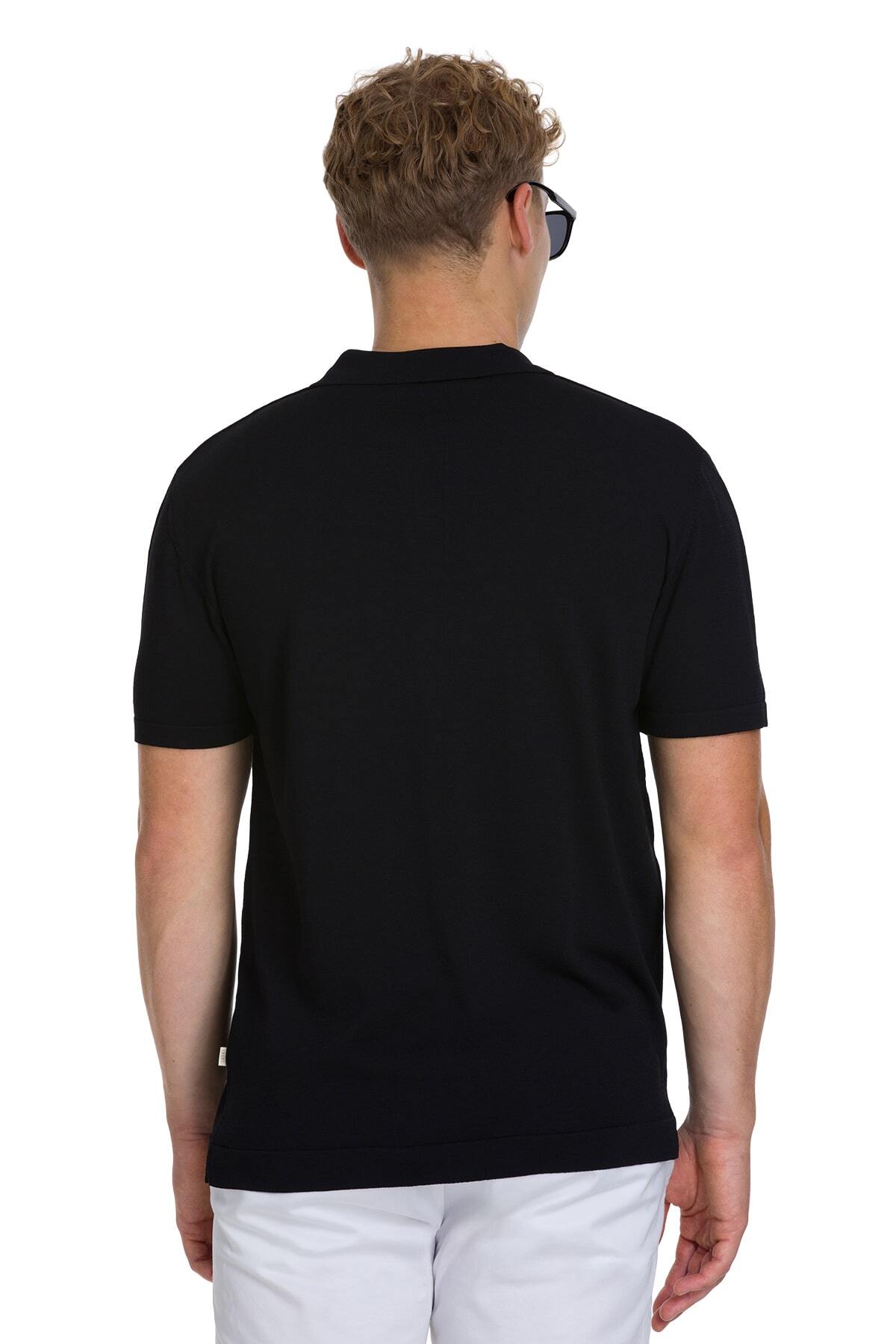 Siyah Regular Fit Polo Yaka Rayon Tişört - 5