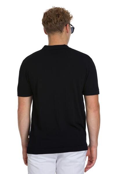 Siyah Regular Fit Polo Yaka Rayon Tişört - 5