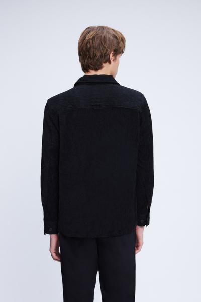 Siyah Regular Fit Shacket Uzun Kol Fitilli Kadife Gömlek - 5