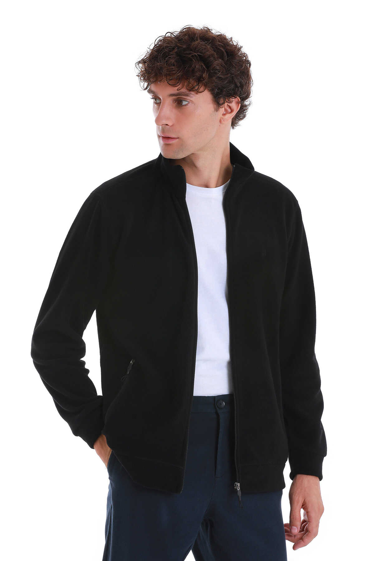 Siyah Regular Fit Tüylenme Yapmayan Soğuk Geçirmez Tam Fermuarlı Polar Sweatshirt - 5