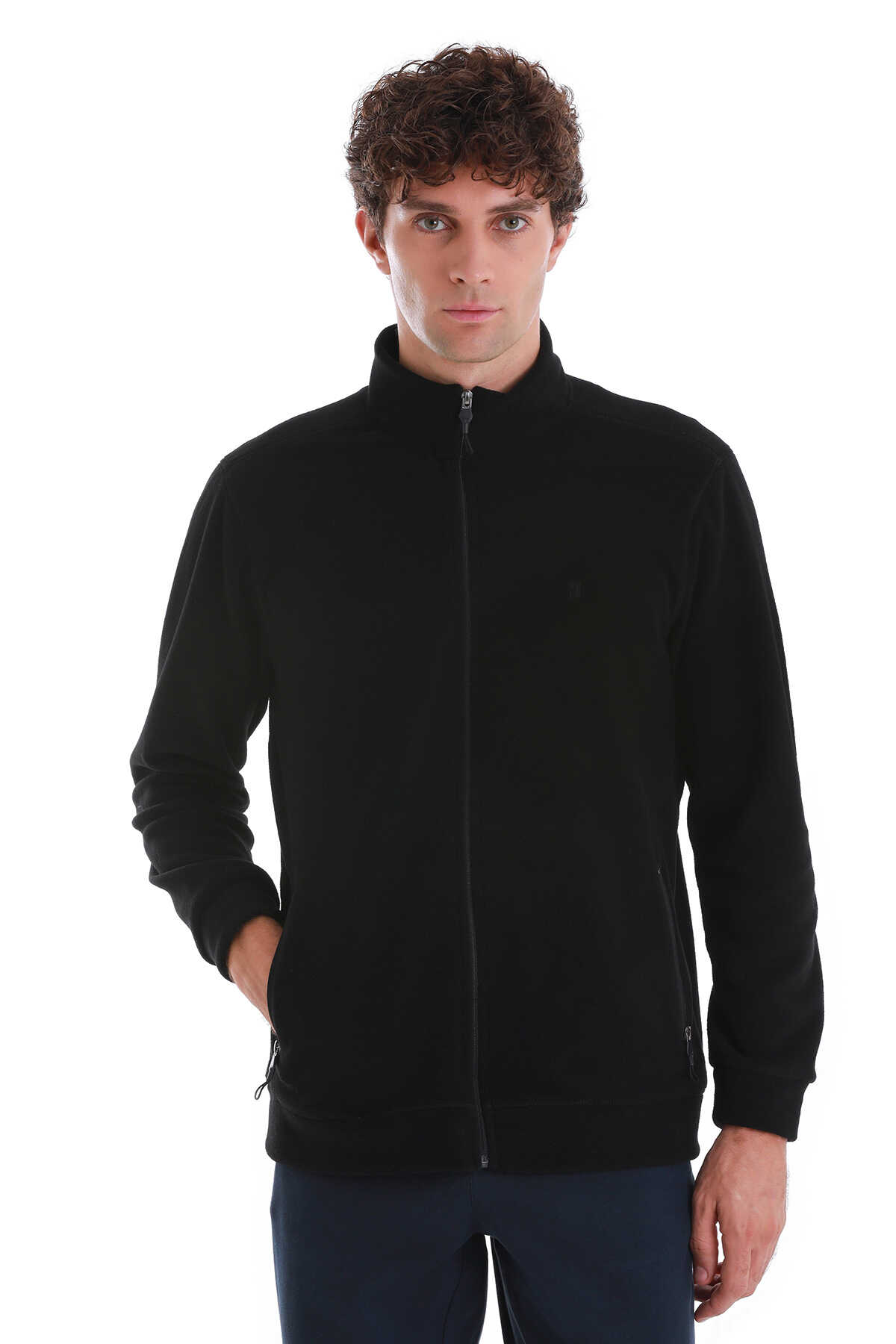 Siyah Regular Fit Tüylenme Yapmayan Soğuk Geçirmez Tam Fermuarlı Polar Sweatshirt - 6