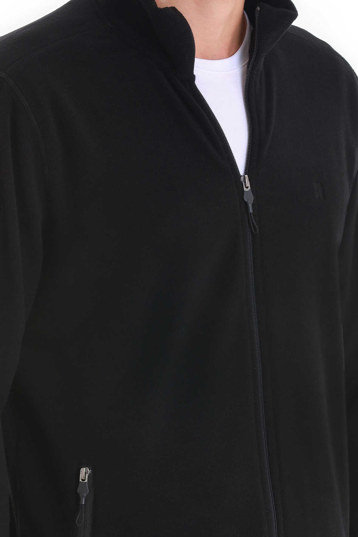 Siyah Regular Fit Tüylenme Yapmayan Soğuk Geçirmez Tam Fermuarlı Polar Sweatshirt - 7