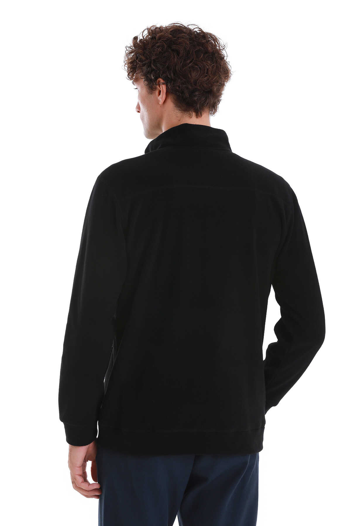 Siyah Regular Fit Tüylenme Yapmayan Soğuk Geçirmez Tam Fermuarlı Polar Sweatshirt - 8