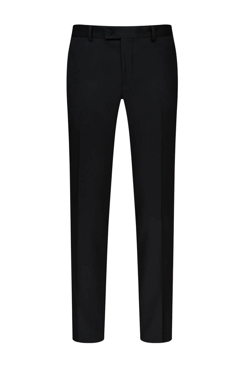 Siyah Regular Fit Yandan Cepli Kumaş Pantolon