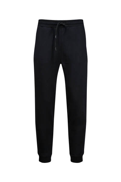 Siyah Regular Fit Yandan Cepli Pamuklu Eşofman Altı - 1