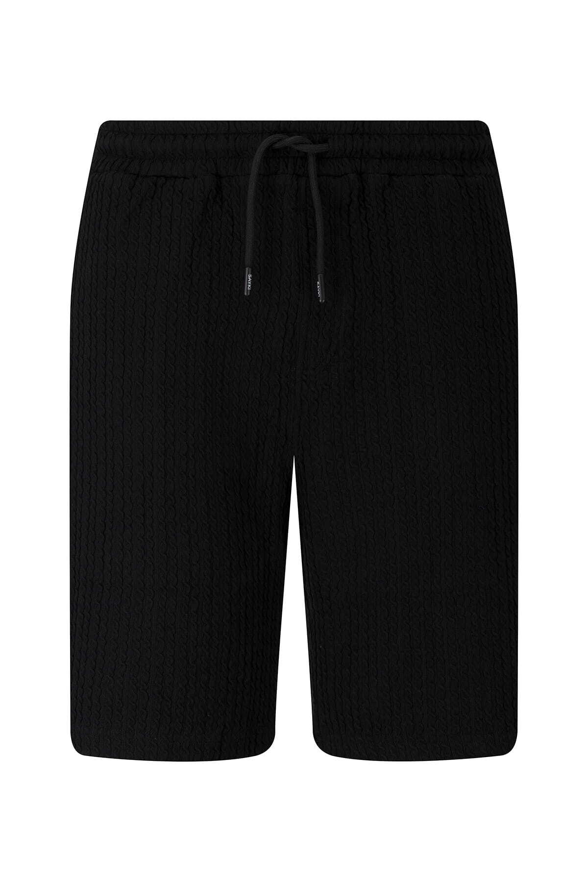 Siyah Regular Fit Yandan Cepli Şort - 3