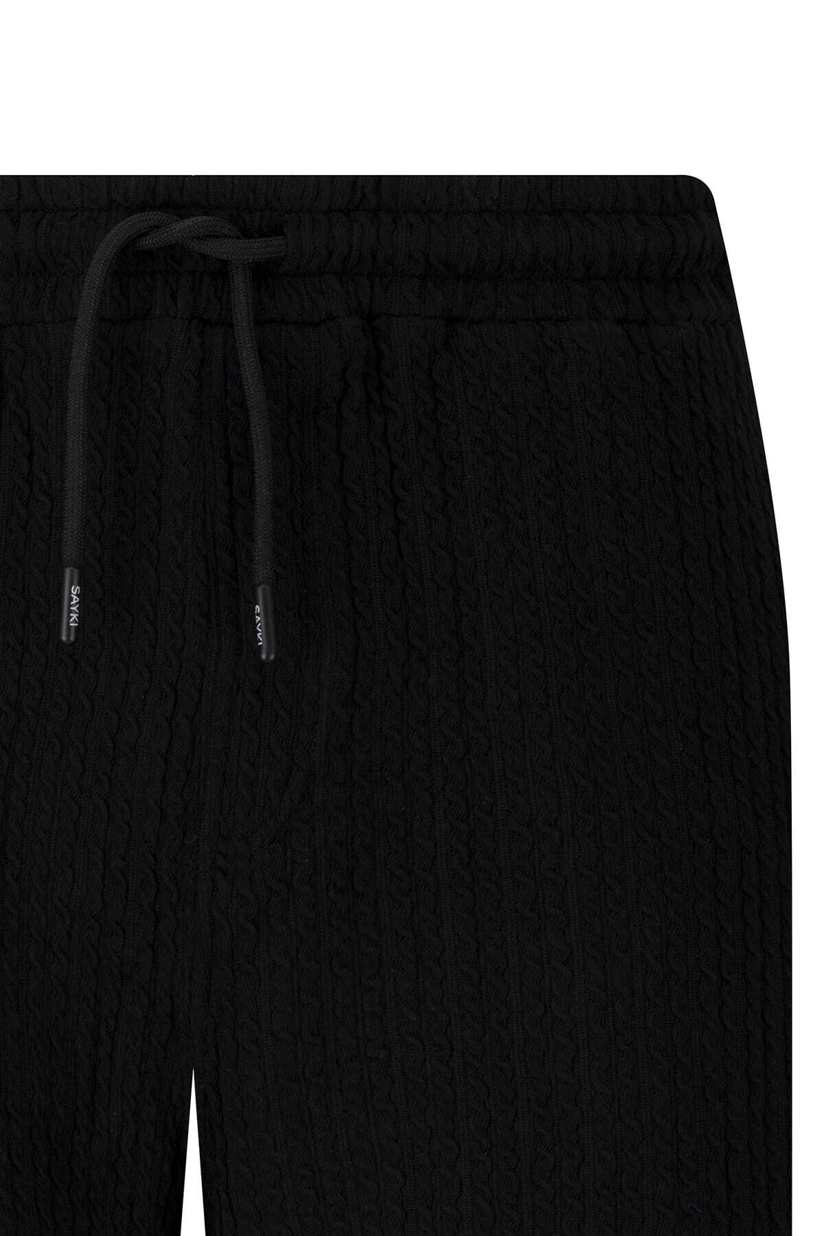 Siyah Regular Fit Yandan Cepli Şort - 4