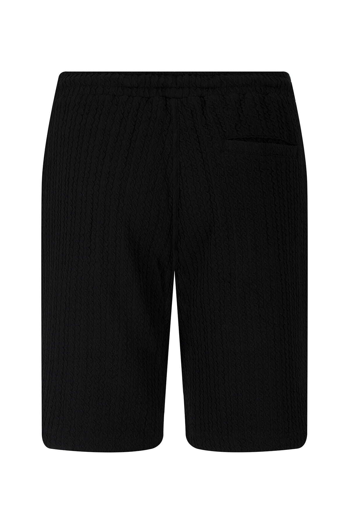 Siyah Regular Fit Yandan Cepli Şort - 5