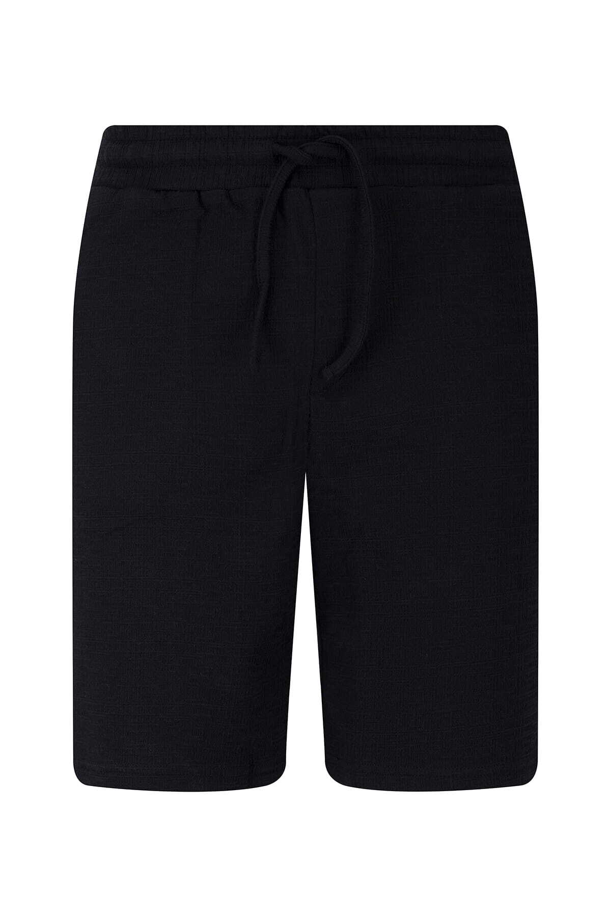 Siyah Regular Fit Yandan Cepli Şort - 3