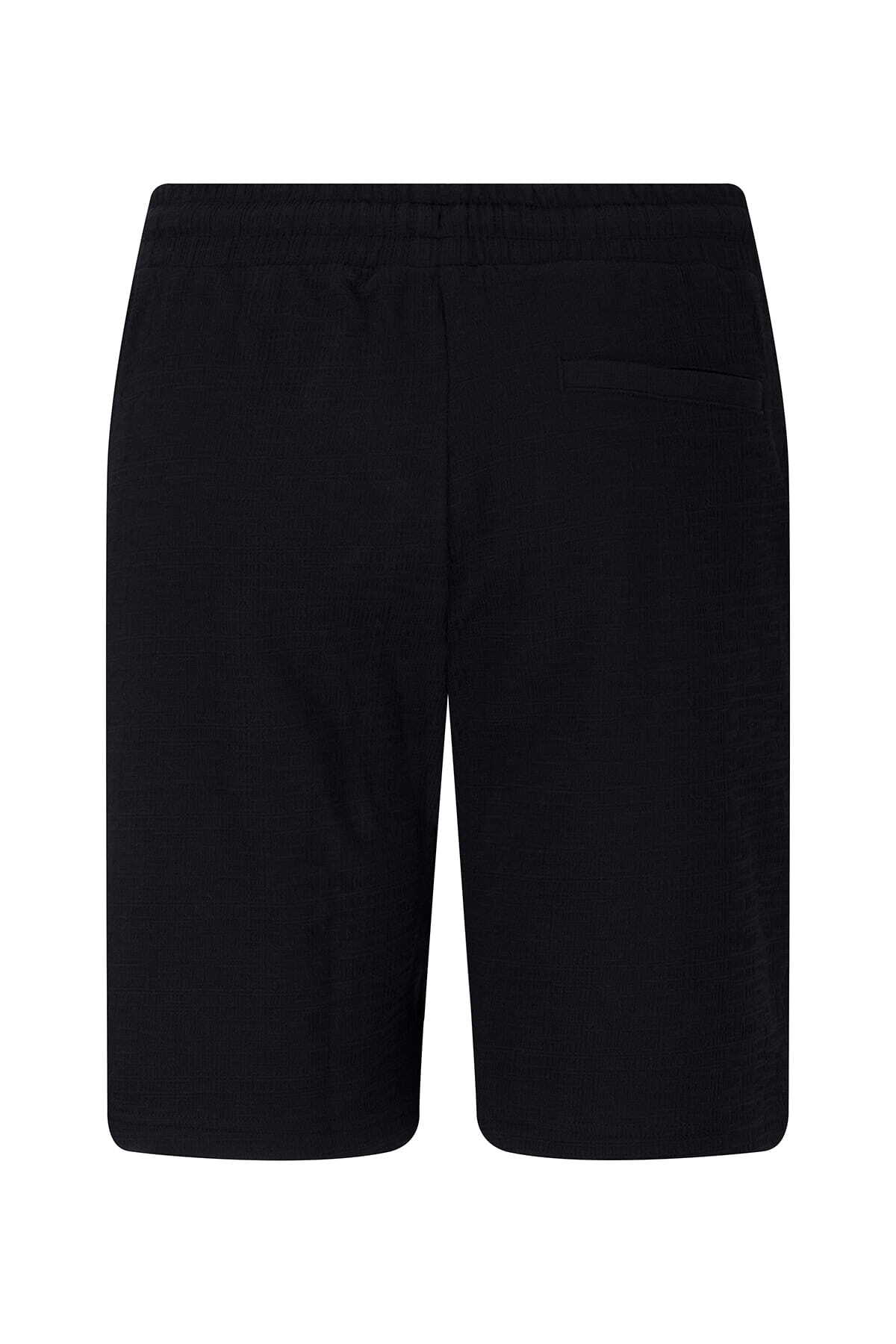 Siyah Regular Fit Yandan Cepli Şort - 5