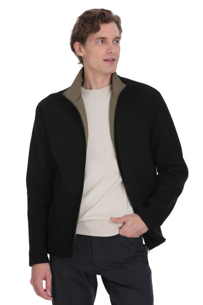 Siyah Regular Fit Yarım Balıkçı Yaka Baharlık Mont 