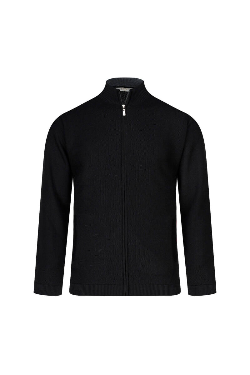 Siyah Regular Fit Yarım Balıkçı Yaka Cepli Yünlü Hırka