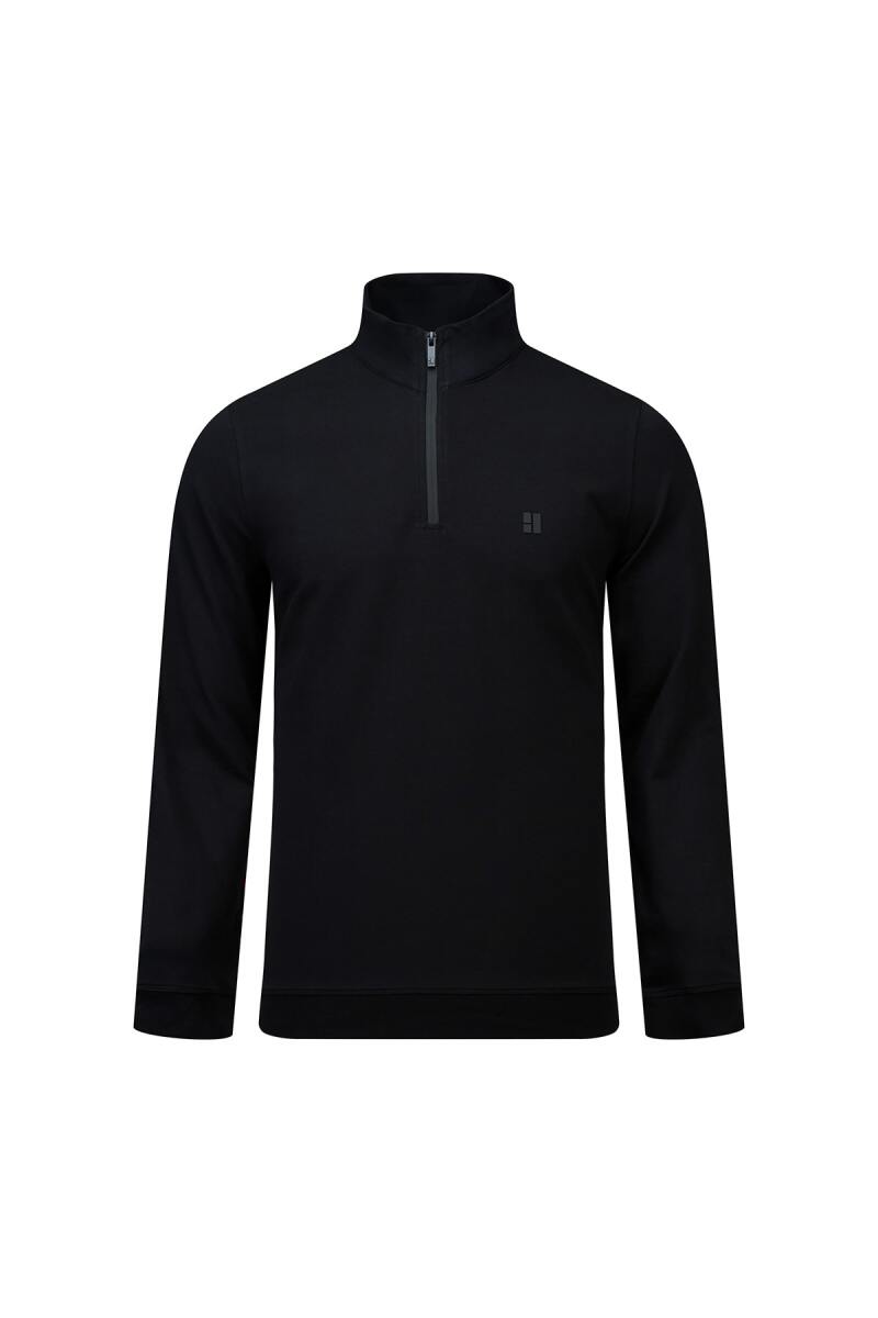 Siyah Regular Fit Yarım Balıkçı Yaka Fermuarlı Sweatshirt - HTML