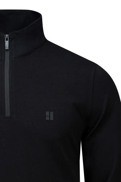 Siyah Regular Fit Yarım Balıkçı Yaka Fermuarlı Sweatshirt - 2