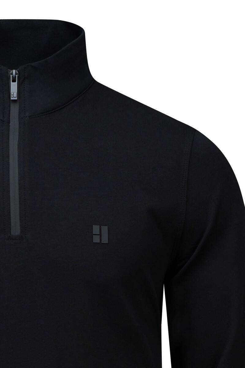 Siyah Regular Fit Yarım Balıkçı Yaka Fermuarlı Sweatshirt - HTML (1)