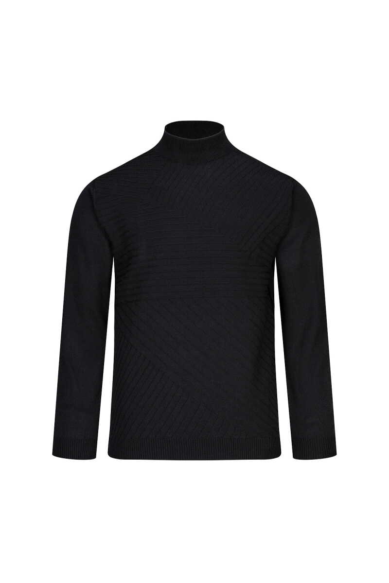 Siyah Regular Fit Yarım Balıkçı Yaka Yünlü Kazak