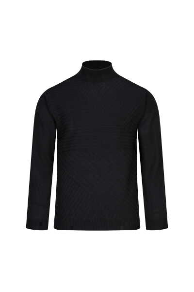 Siyah Regular Fit Yarım Balıkçı Yaka Yünlü Kazak - 1