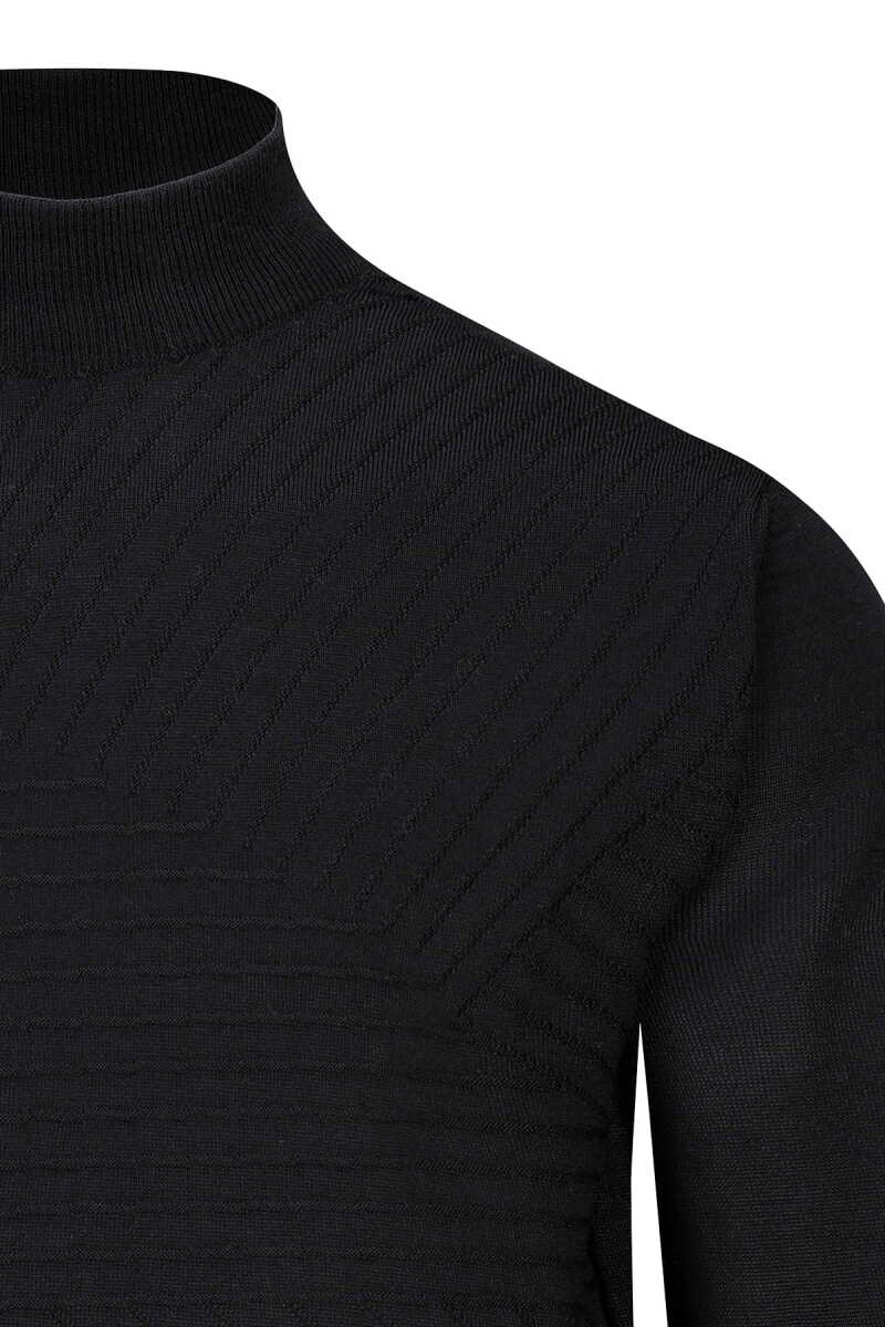 Siyah Regular Fit Yarım Balıkçı Yaka Yünlü Kazak - Hatemoğlu (1)