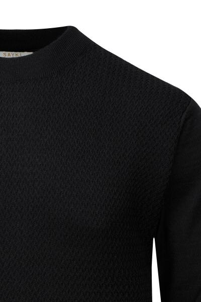 Siyah Regular Fit Yarım Balıkçı Yaka Yünlü Kazak - 2