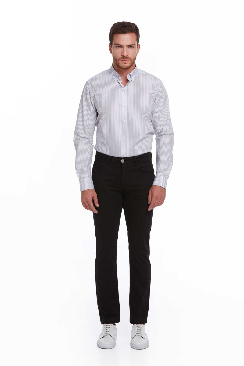 Siyah Regular Fit Pamuklu 5 Cep Kot Pantolon - Hatemoğlu