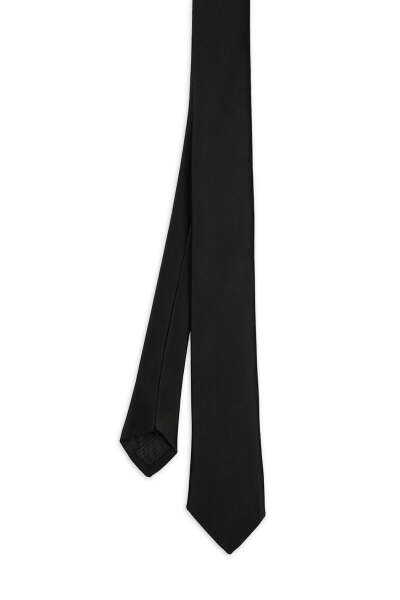 Siyah Saten Kravat Mendil Set - 2