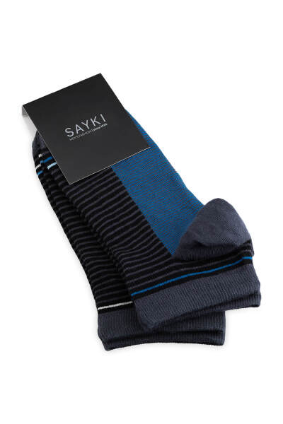 Siyah - Siyah 2'li Çizgili Kısa Çorap 