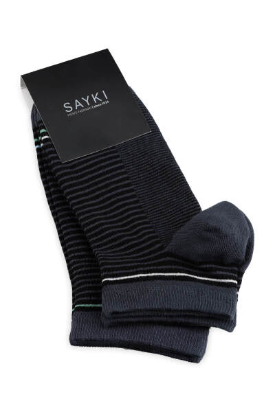 Siyah - Siyah 2'li Çizgili Kısa Çorap 