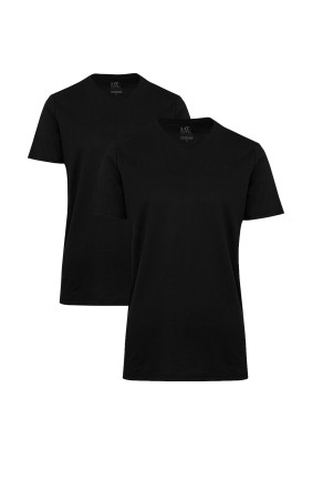 Siyah Regular Fit %100 Pamuk V Yaka İkili Paket Basic Tişört - Thumbnail