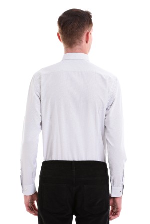 Beyaz Slim Fit Baskılı Pamuklu Slim Yaka Uzun Kollu Klasik Gömlek - Thumbnail