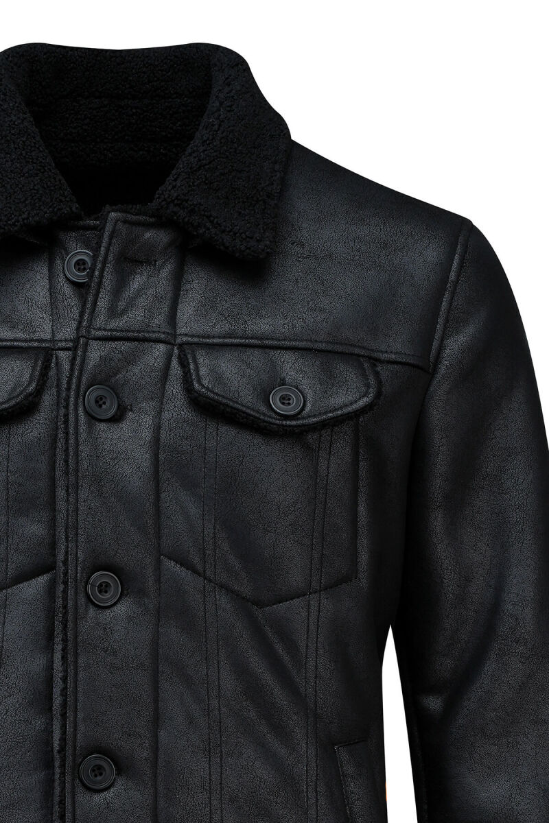 Siyah Slim Fit Bebe Yaka Deri Mont - HTML (1)