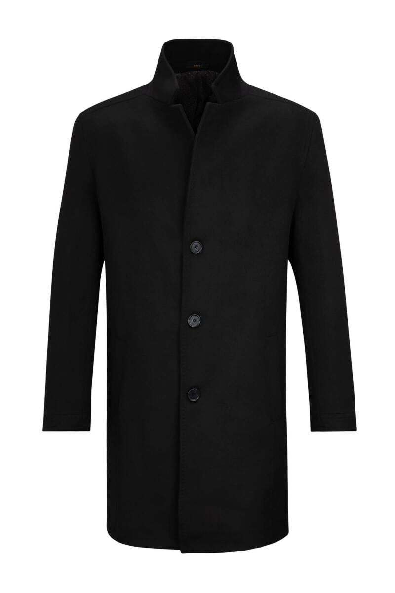 Siyah Slim Fit Ceket Yaka Kaşe Palto - Saykı
