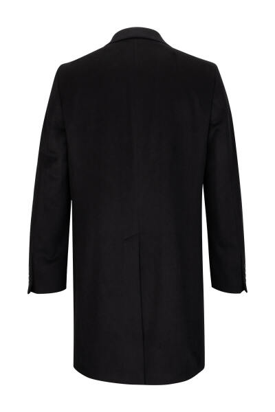 Siyah Slim Fit Ceket Yaka Yünlü Kaşe Palto - 2