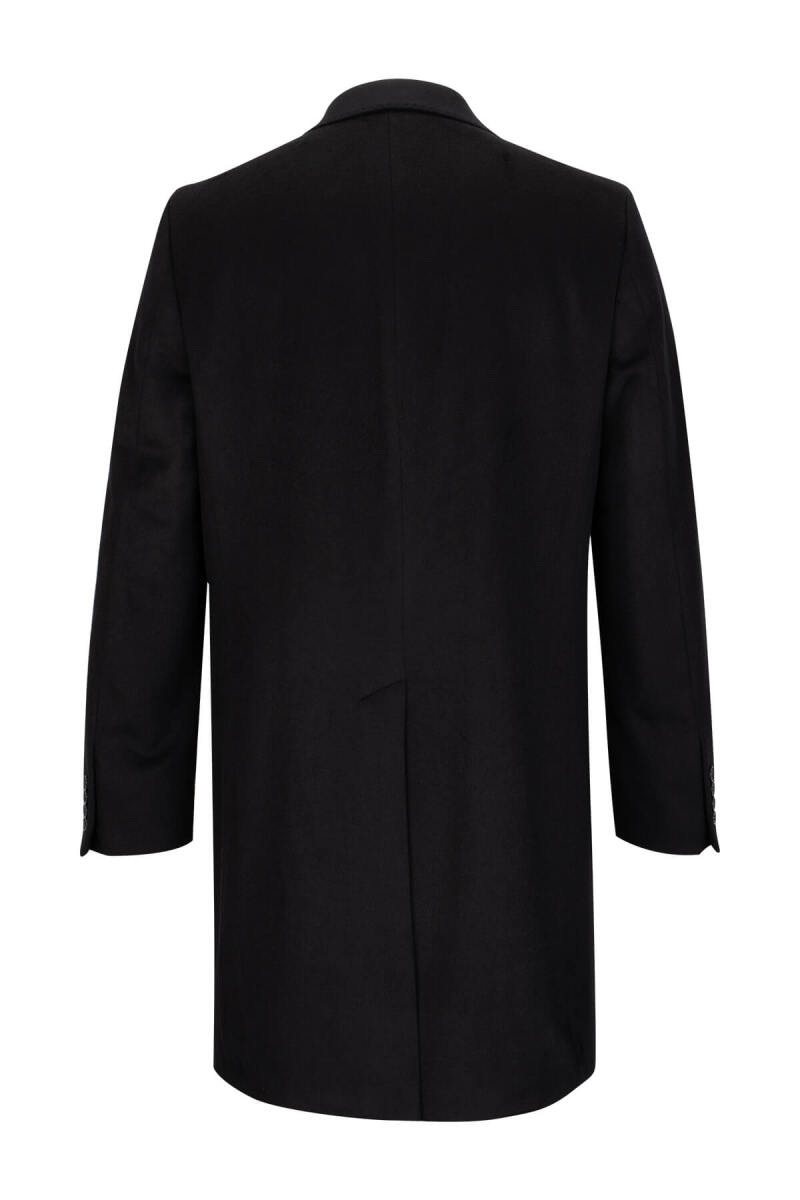 Siyah Slim Fit Ceket Yaka Yünlü Kaşe Palto - Saykı (1)