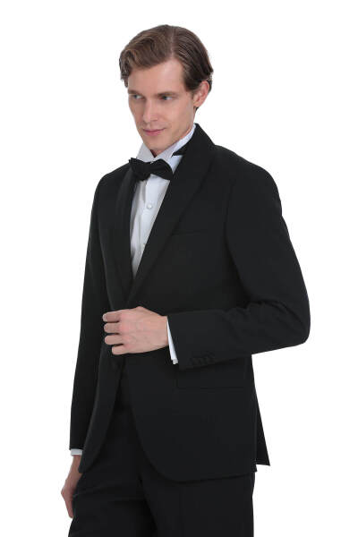 Siyah Slim Fit Çıkma Şal Yaka Damatlık - 3