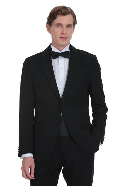 Siyah Slim Fit Çıkma Şal Yaka Damatlık - 4