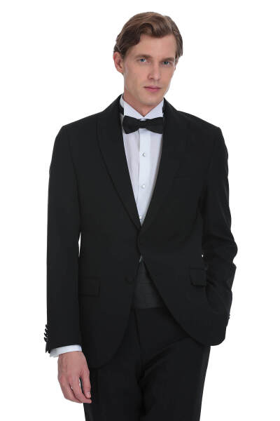 Siyah Slim Fit Çıkma Şal Yaka Damatlık - 5
