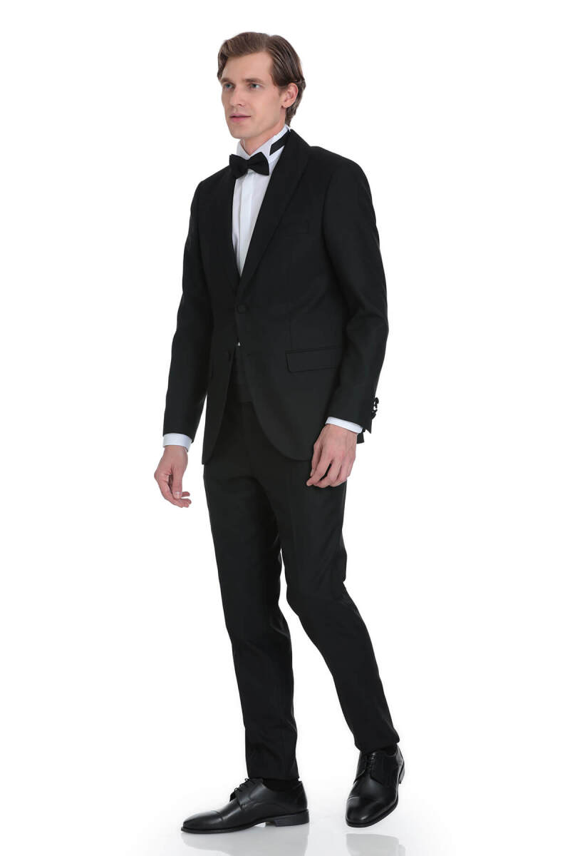 Siyah Slim Fit Çıkma Şal Yaka Damatlık - Saykı