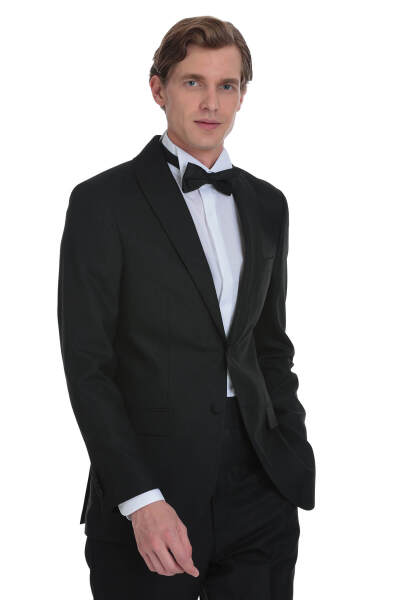 Siyah Slim Fit Çıkma Şal Yaka Damatlık - 4