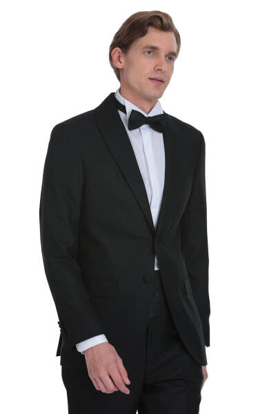 Siyah Slim Fit Çıkma Şal Yaka Damatlık - 5