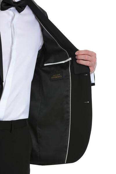 Siyah Slim Fit Çıkma Şal Yaka Klasik Damatlık - 7