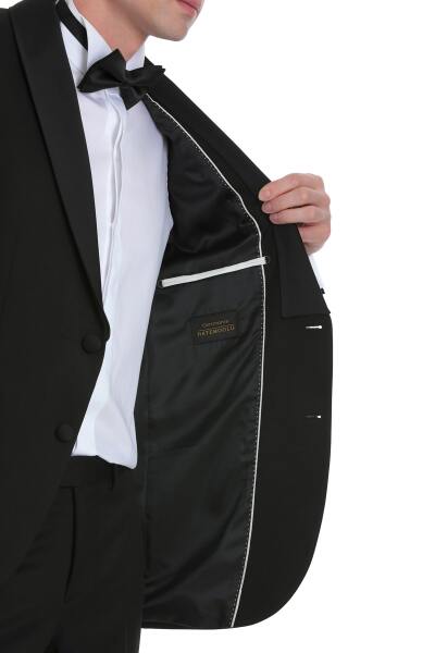 Siyah Slim Fit Çıkma Şal Yaka Klasik Damatlık - 9
