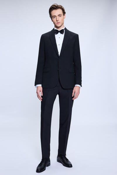 Siyah Slim Fit Çıkma Şal Yaka Klasik Damatlık - 2