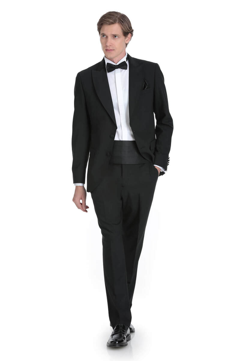 Siyah Slim Fit Çıkma Sivri Yaka Damatlık - Saykı