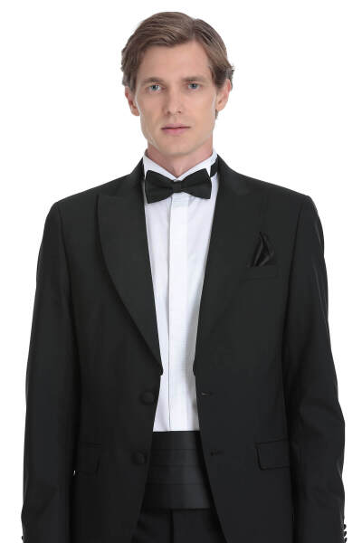 Siyah Slim Fit Çıkma Sivri Yaka Damatlık - 2