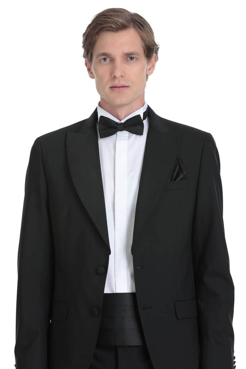 Siyah Slim Fit Çıkma Sivri Yaka Damatlık - Saykı (1)