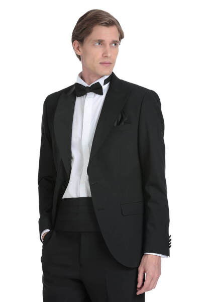 Siyah Slim Fit Çıkma Sivri Yaka Damatlık - 6